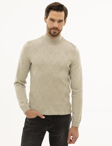 Kum Melanj Slim Fit Yarım Balıkçı Triko Kazak - 50230090023