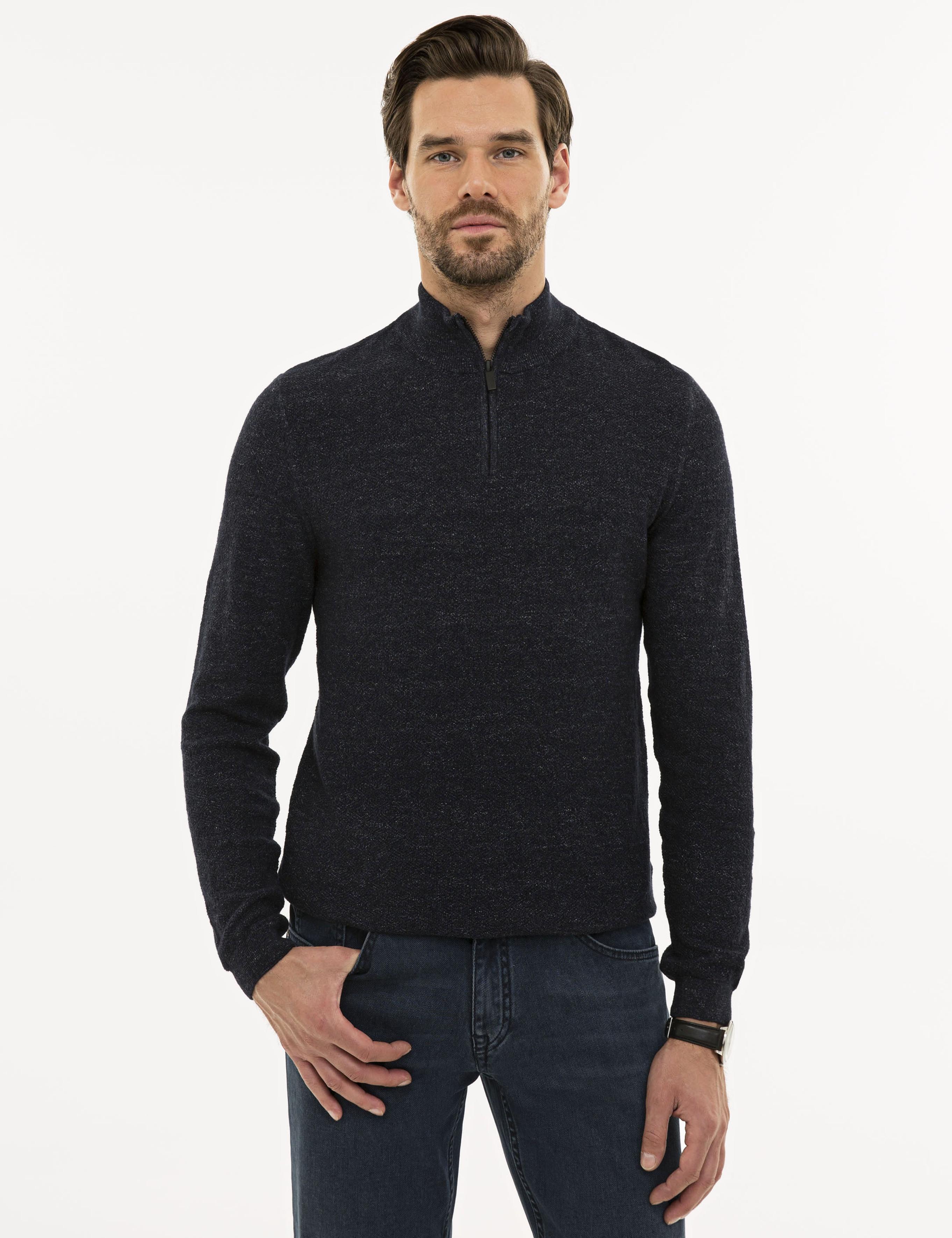 Lacivert Slim Fit Triko Kazak