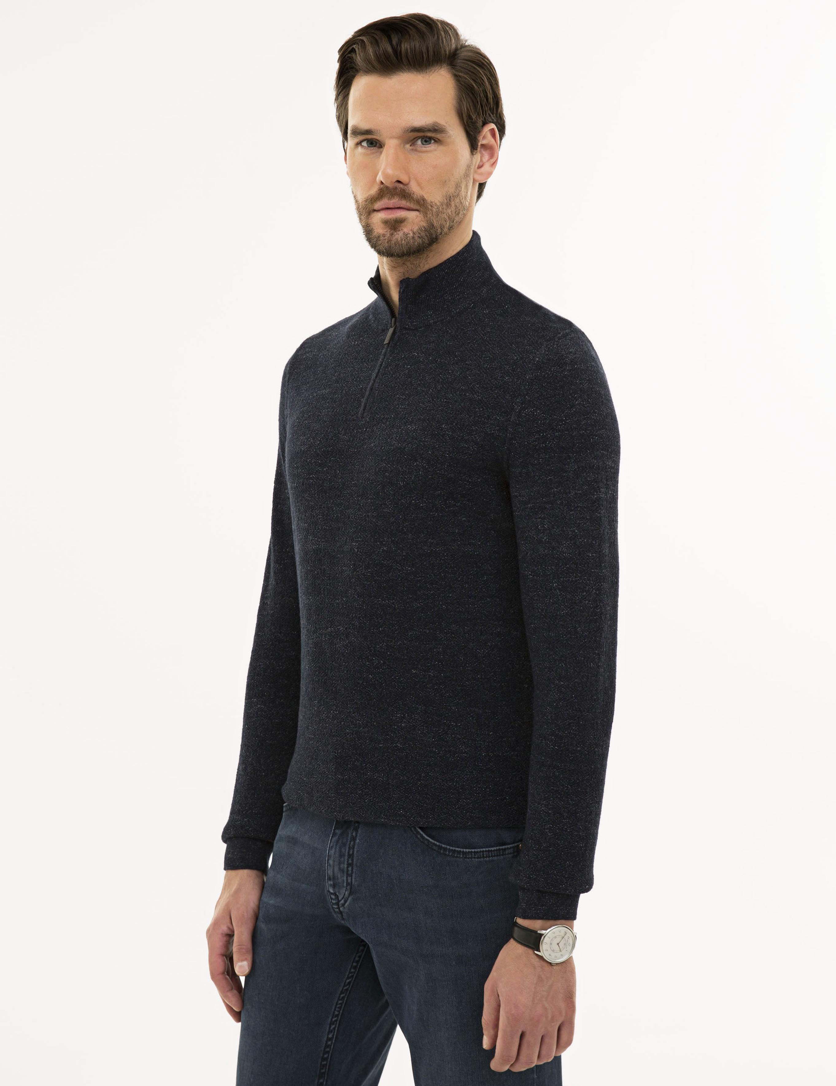 Lacivert Slim Fit Triko Kazak