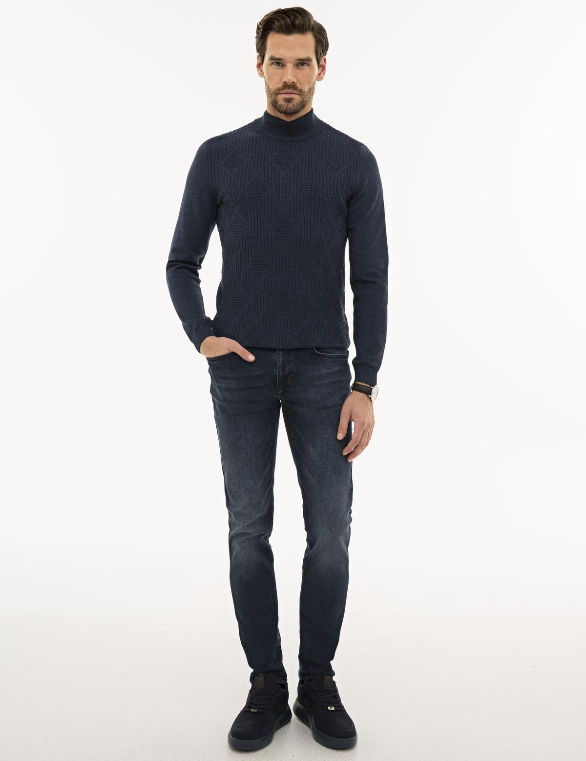 Lacivert Melanj Slim Fit Kazak - 50230090003