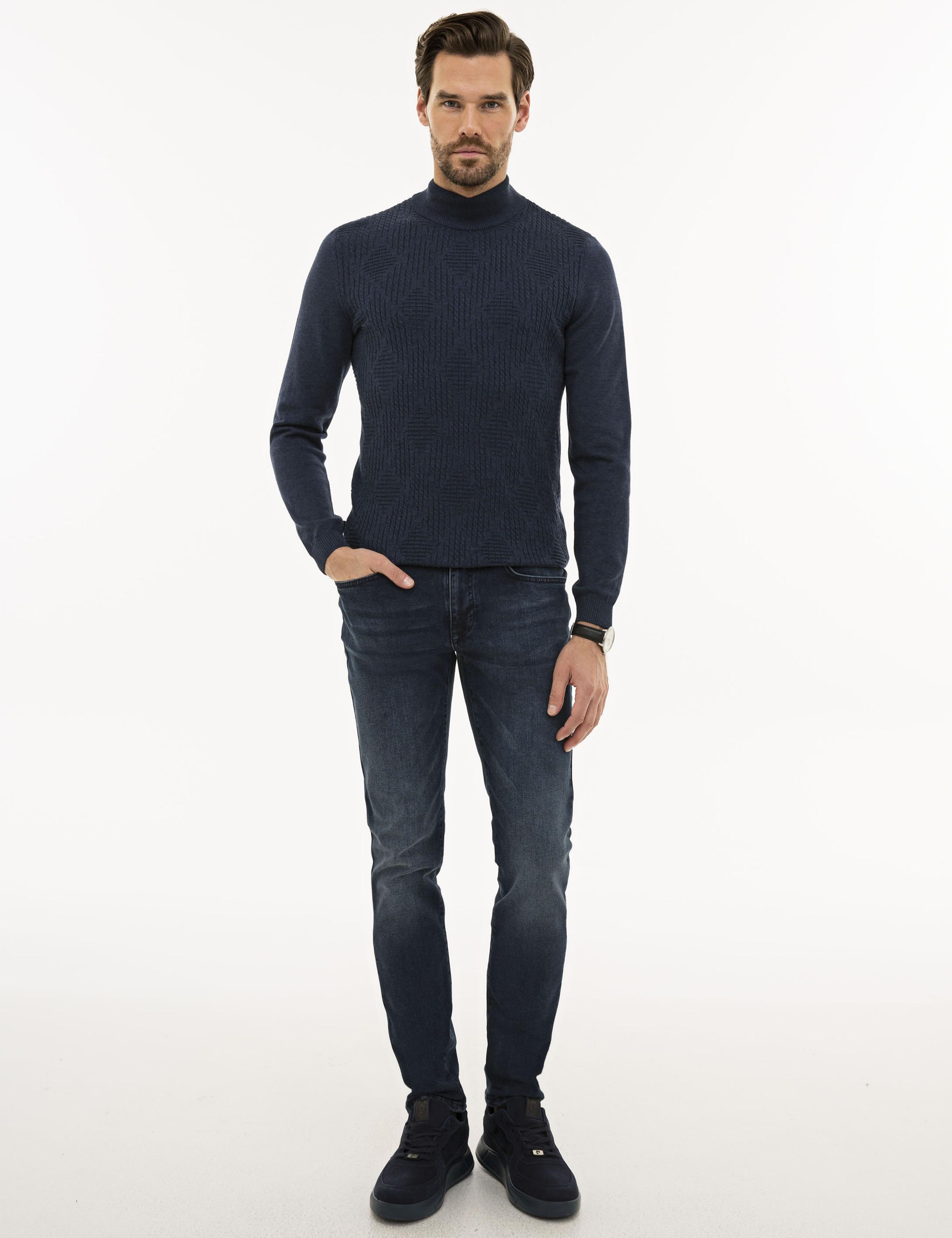 Lacivert Melanj Slim Fit Kazak