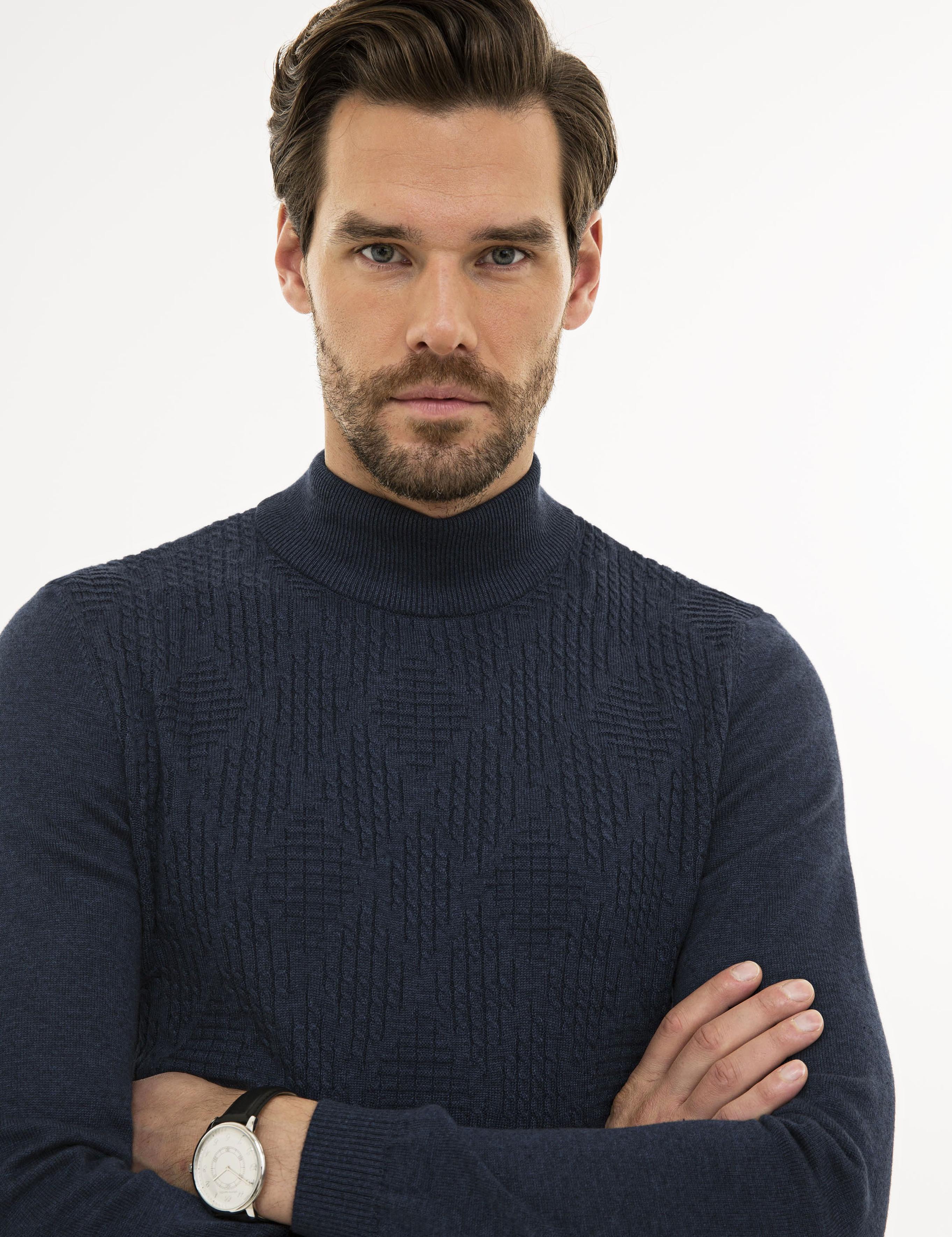 Lacivert Melanj Slim Fit Kazak