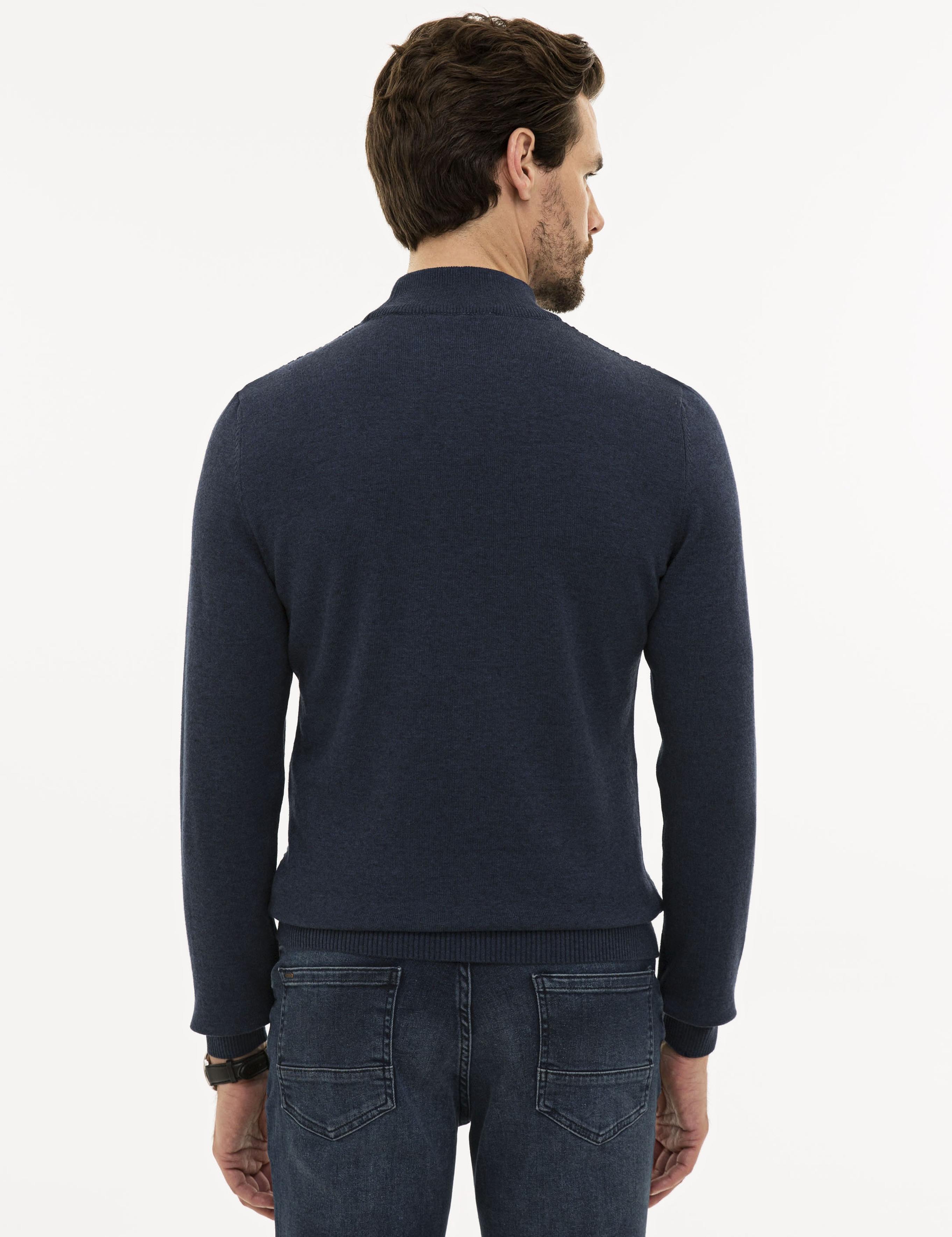 Lacivert Melanj Slim Fit Kazak