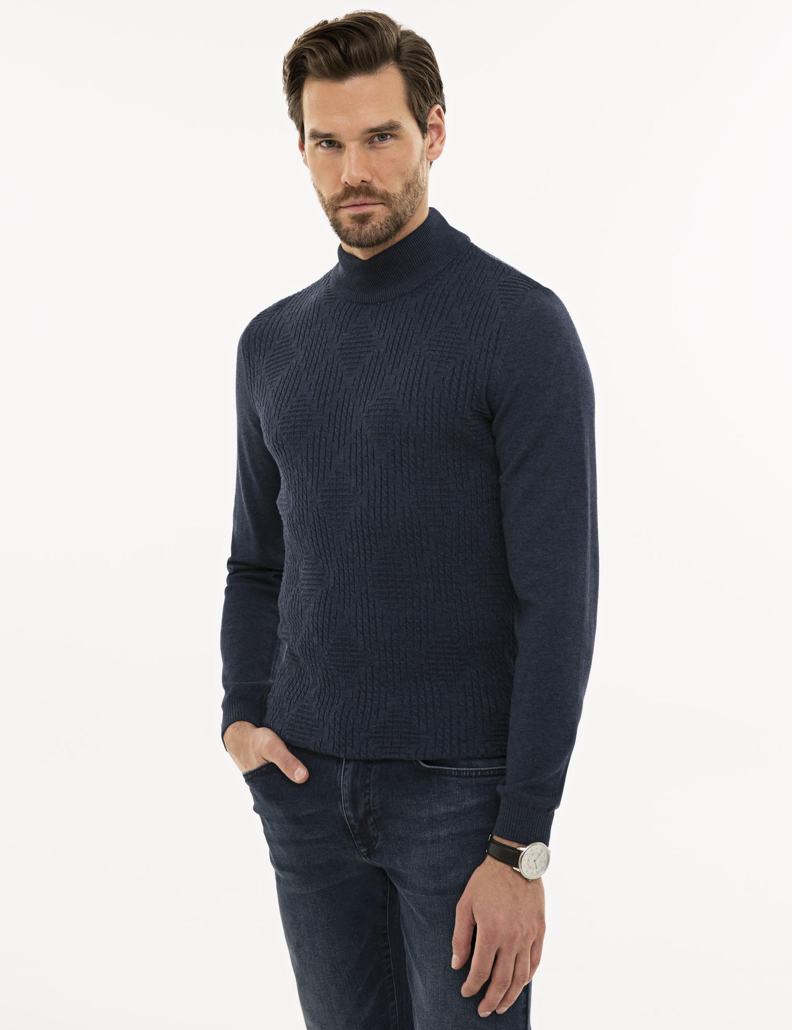 Lacivert Melanj Slim Fit Kazak