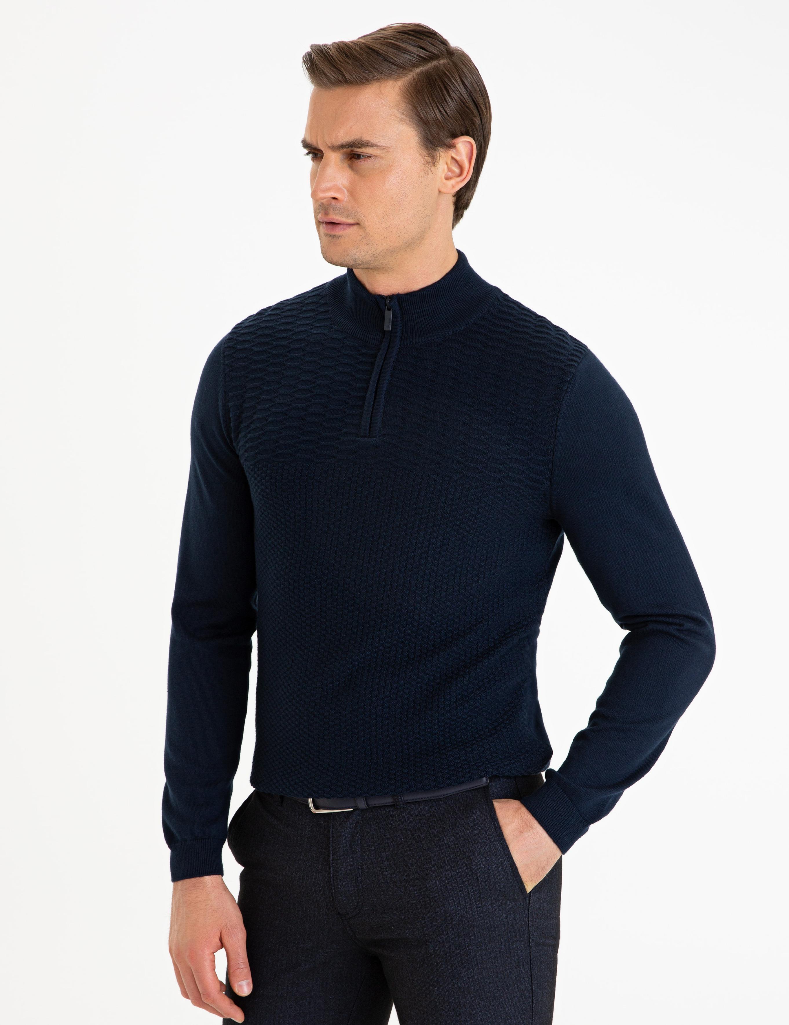 Lacivert Slim Fit Kazak