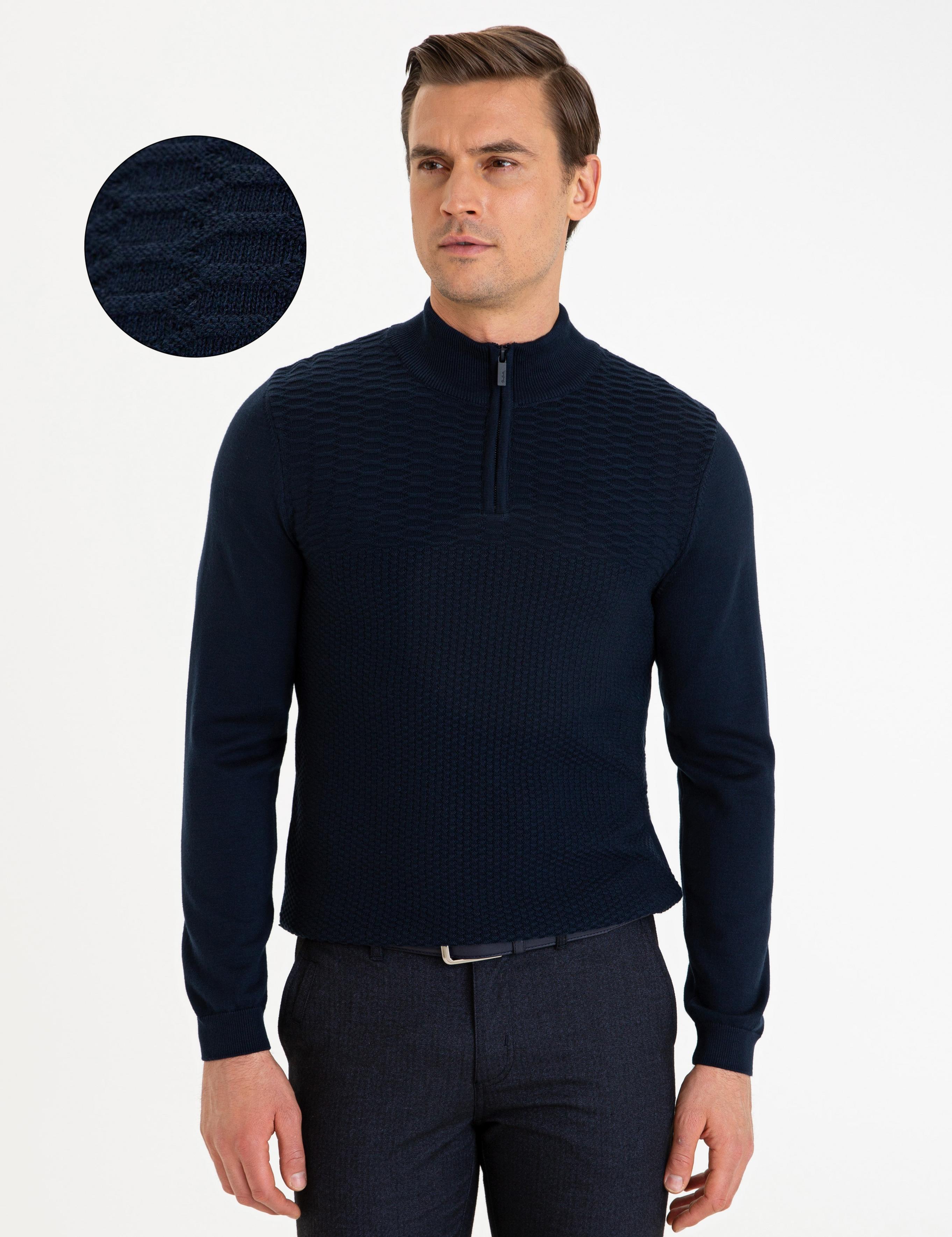 Lacivert Slim Fit Kazak