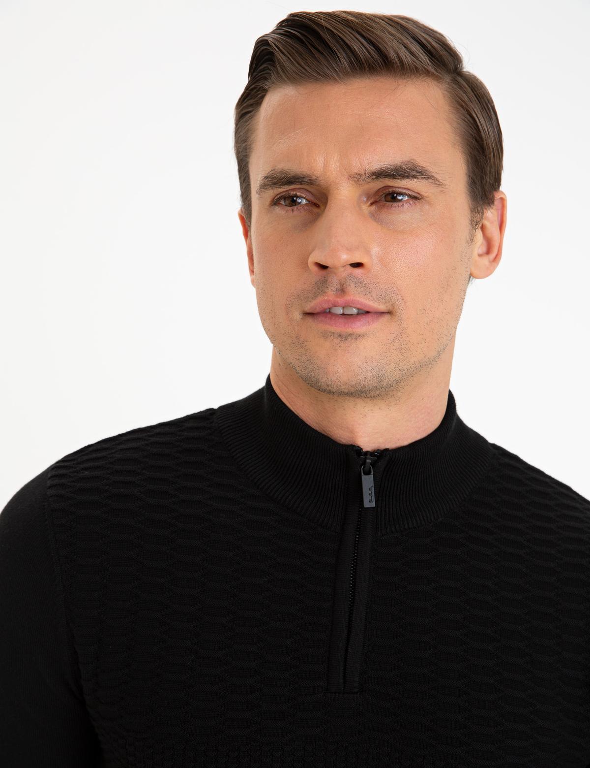 Siyah Slim Fit Kazak - 50227831067