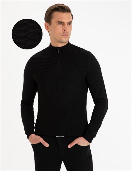 Siyah Slim Fit Kazak - 50227831067