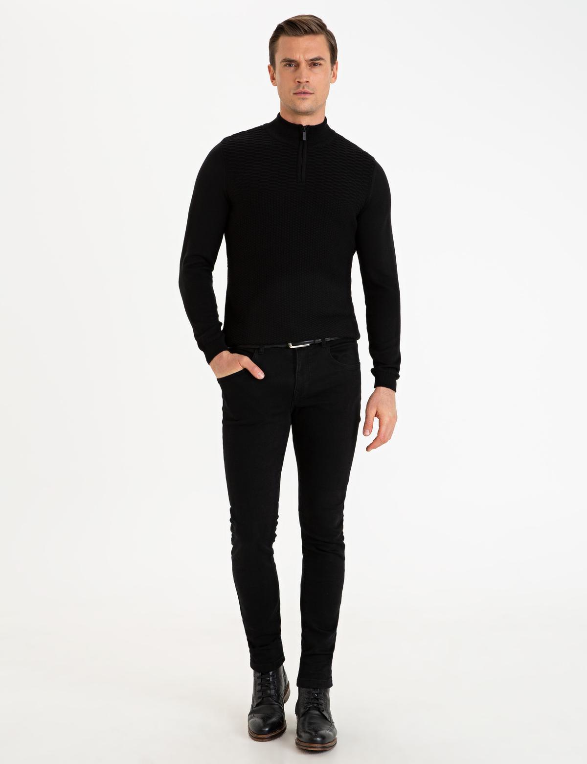 Siyah Slim Fit Kazak - 50227831067