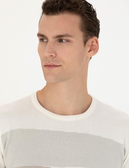 Ekru Slim Fit Bisiklet Yaka Triko Kazak - 50278105017