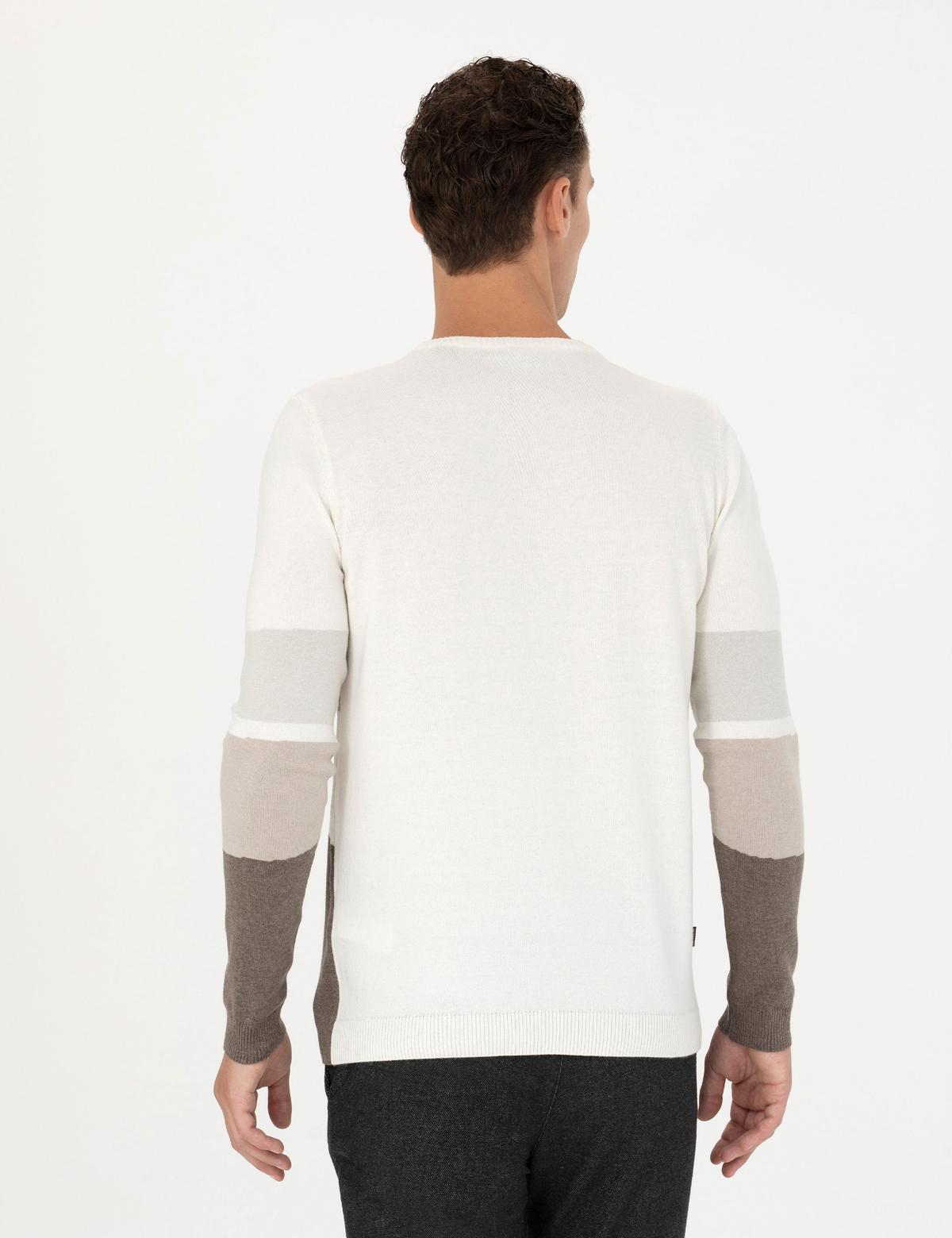 Ekru Slim Fit Bisiklet Yaka Triko Kazak - 50278105017