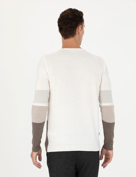 Ekru Slim Fit Bisiklet Yaka Triko Kazak - 50278105017