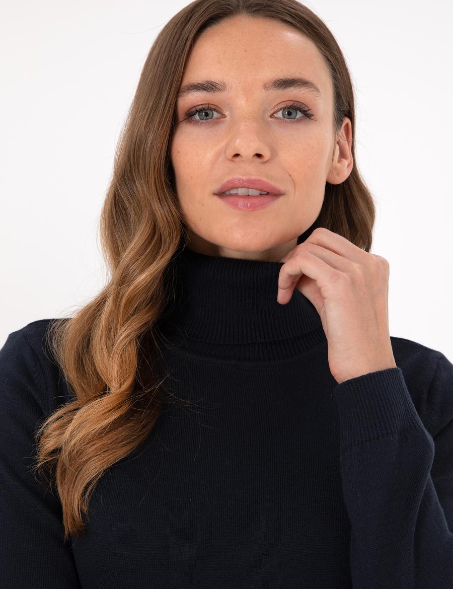 Lacivert Slim Fit Balıkçı Yaka Basic Kazak