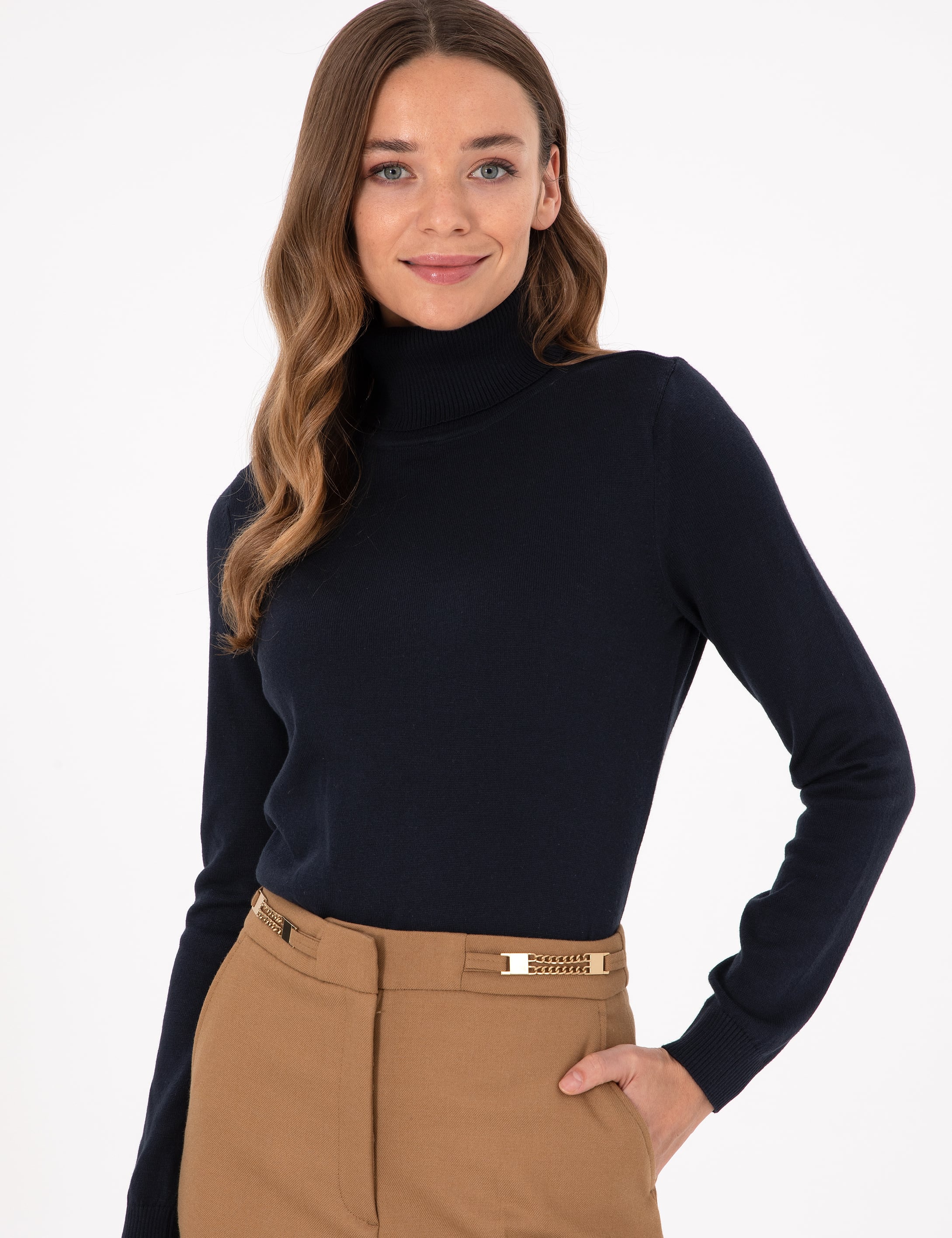 Lacivert Slim Fit Balıkçı Yaka Basic Kazak