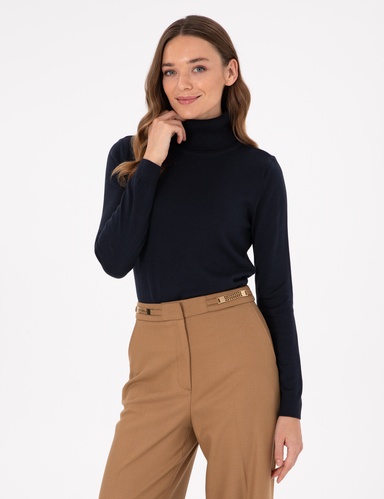 Lacivert Slim Fit Balıkçı Yaka Basic Kazak