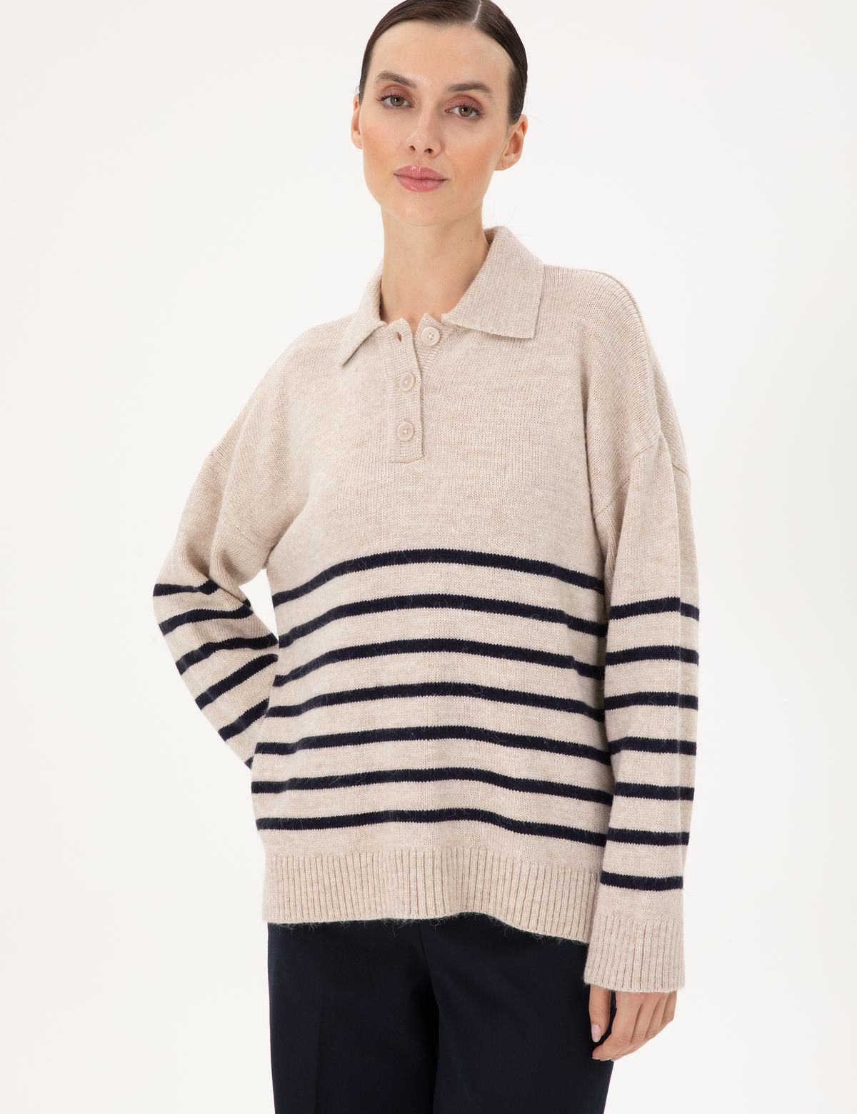 Ekru Comfort Fit Polo Yaka Kazak - 50300147011