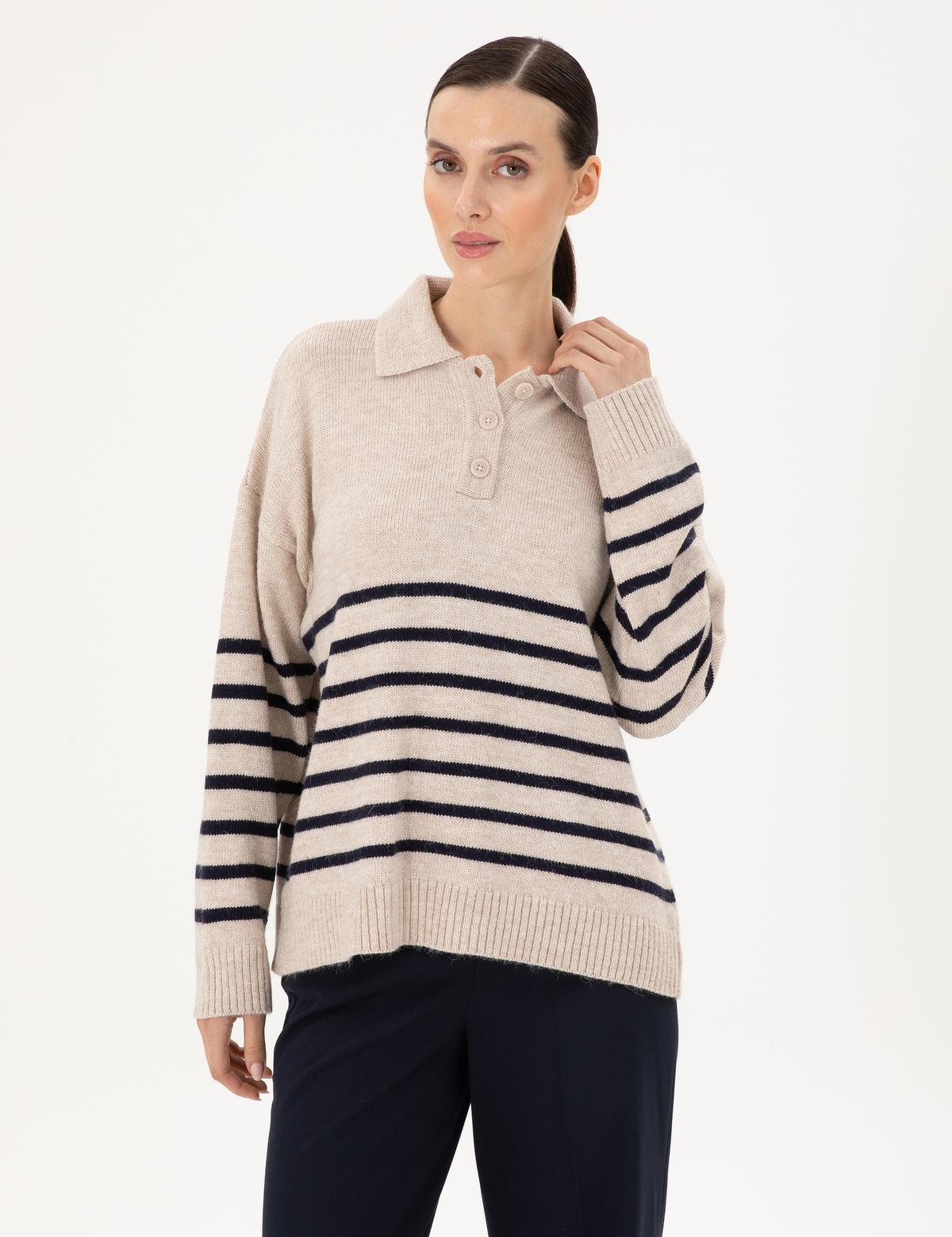 Ekru Comfort Fit Polo Yaka Kazak