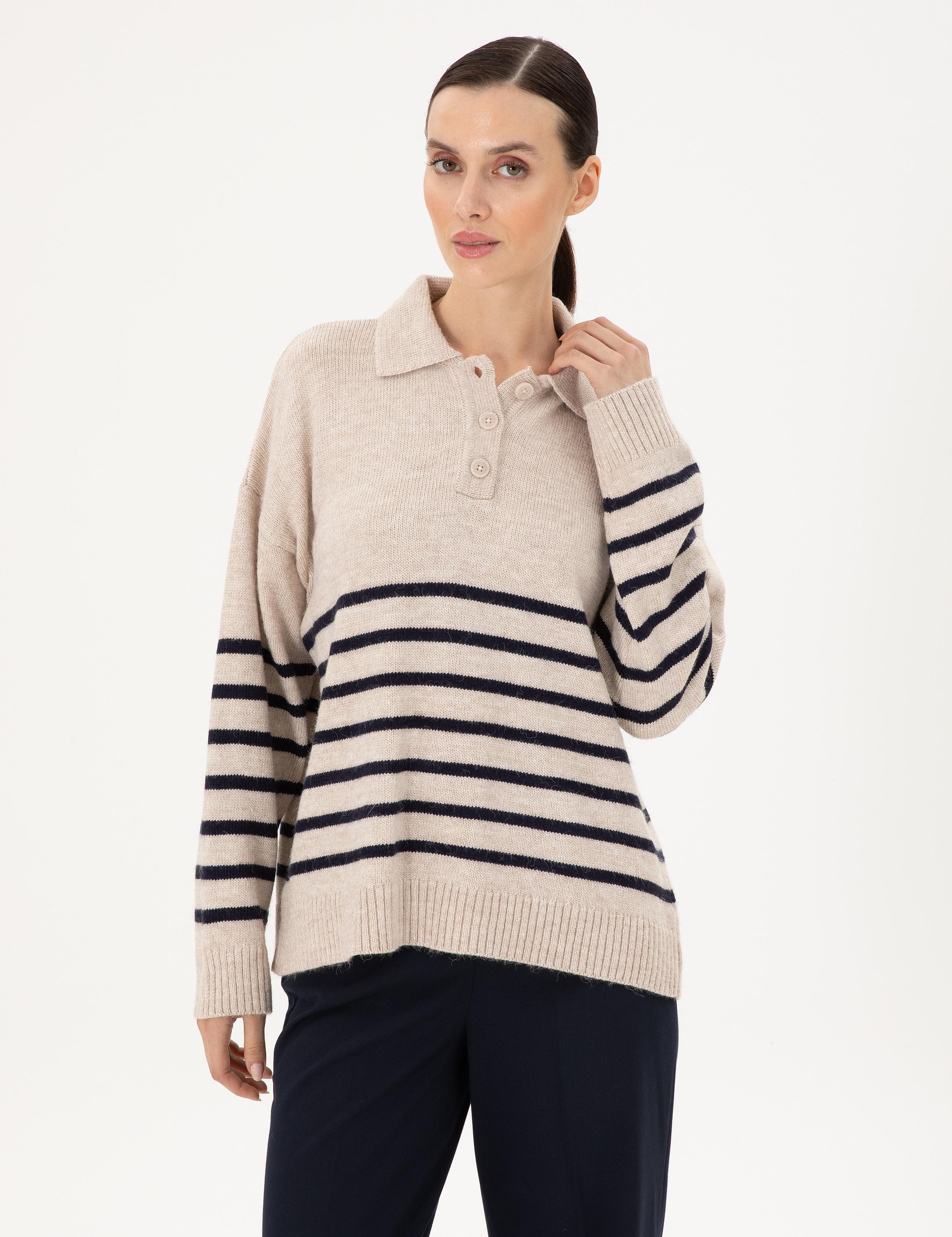 Ekru Comfort Fit Polo Yaka Kazak