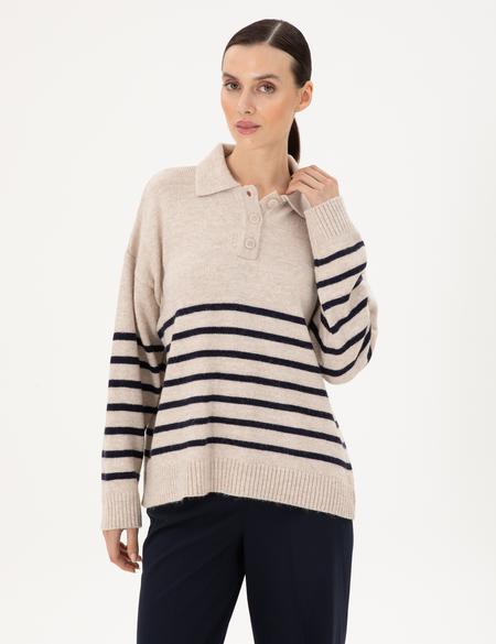 Ekru Comfort Fit Polo Yaka Kazak - 50300147011