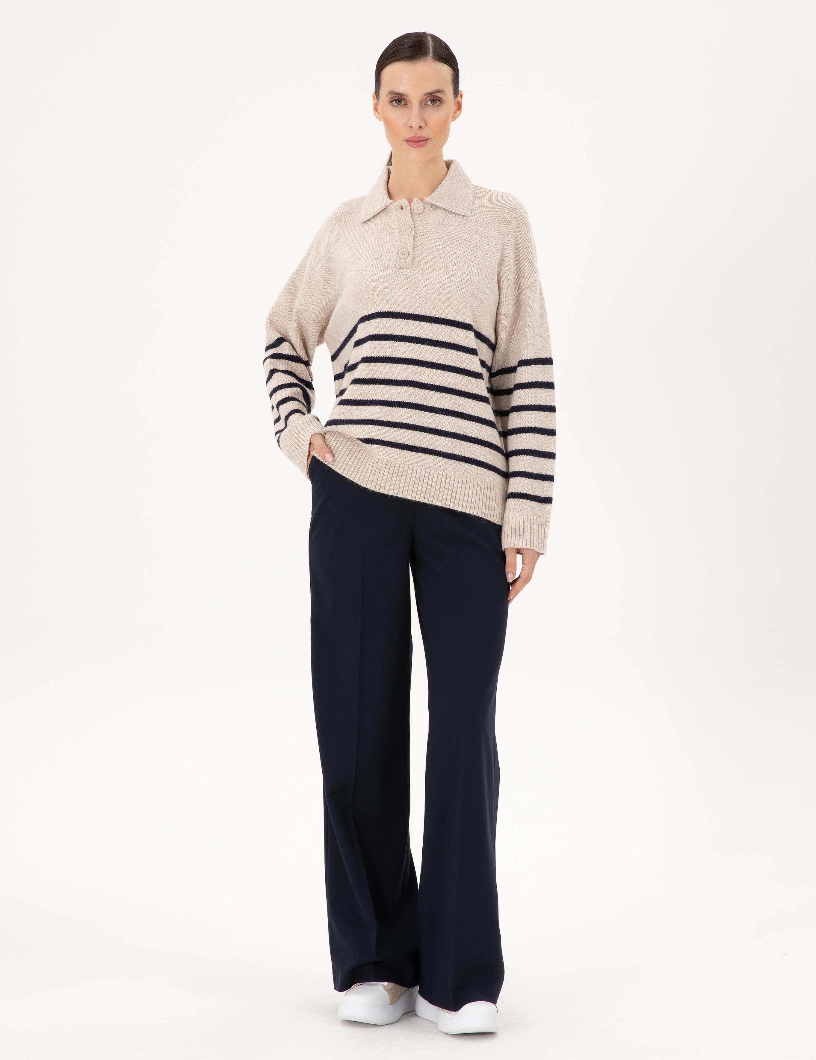 Ekru Comfort Fit Polo Yaka Kazak