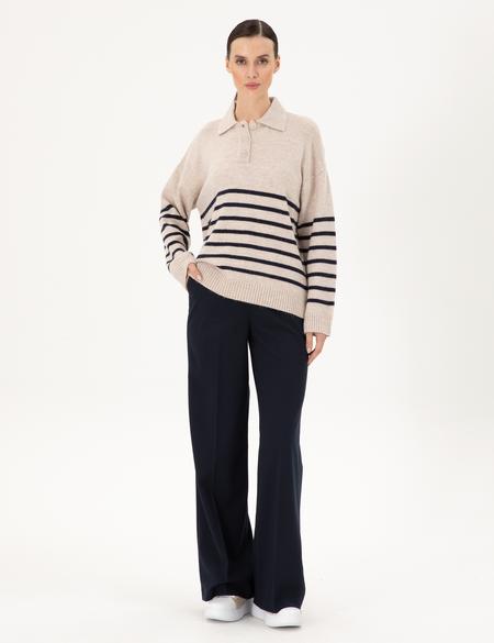 Ekru Comfort Fit Polo Yaka Kazak - 50300147011