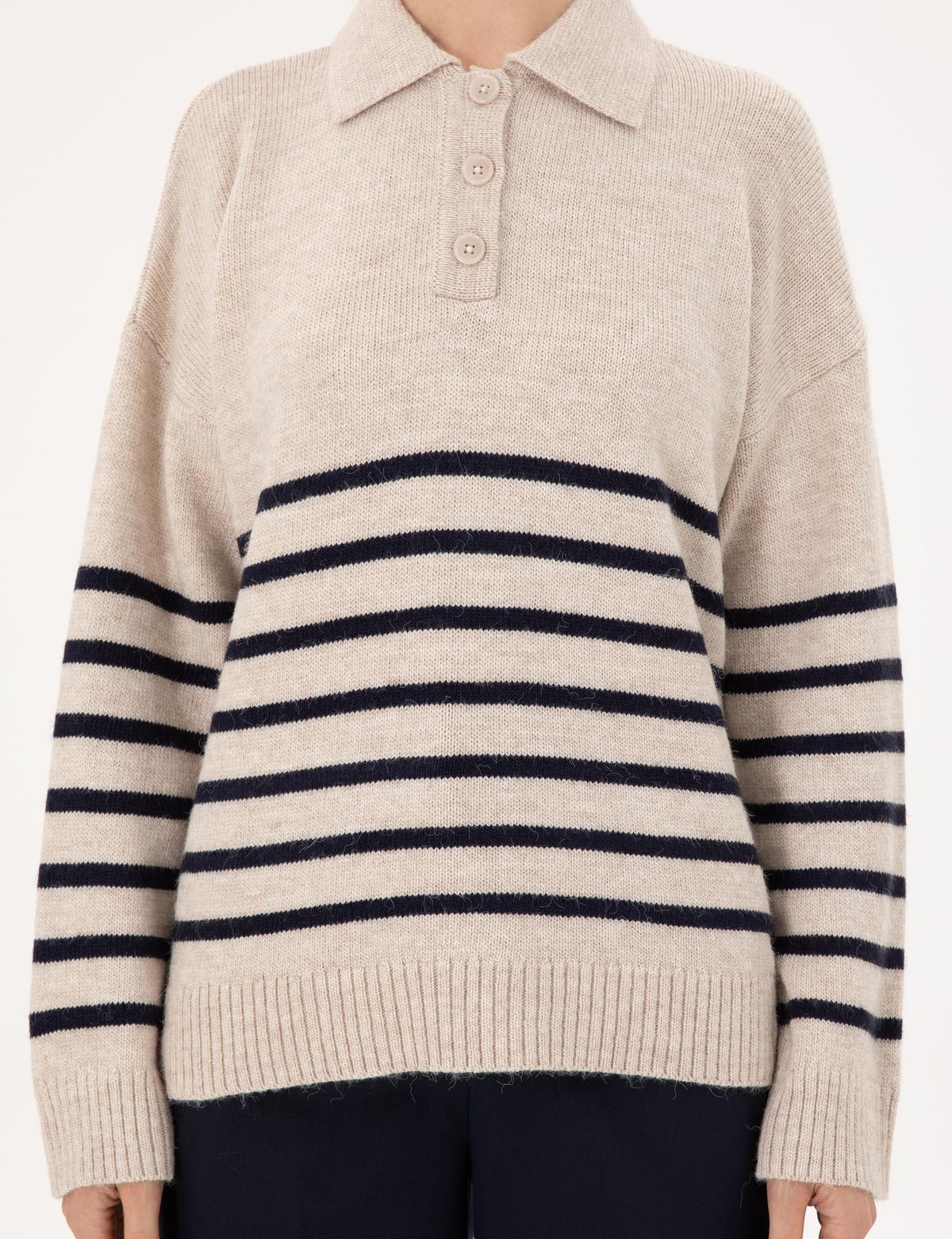 Ekru Comfort Fit Polo Yaka Kazak - 50300147011