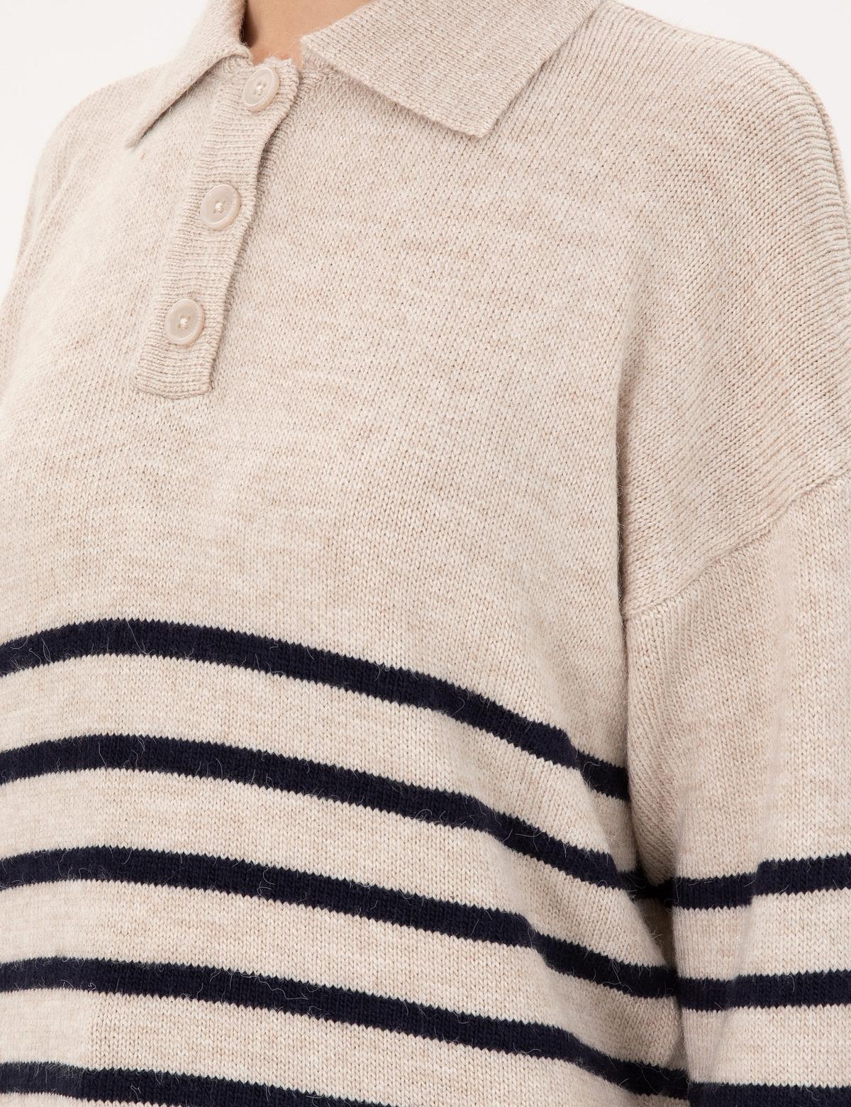 Ekru Comfort Fit Polo Yaka Kazak - 50300147011