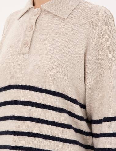 Ekru Comfort Fit Polo Yaka Kazak