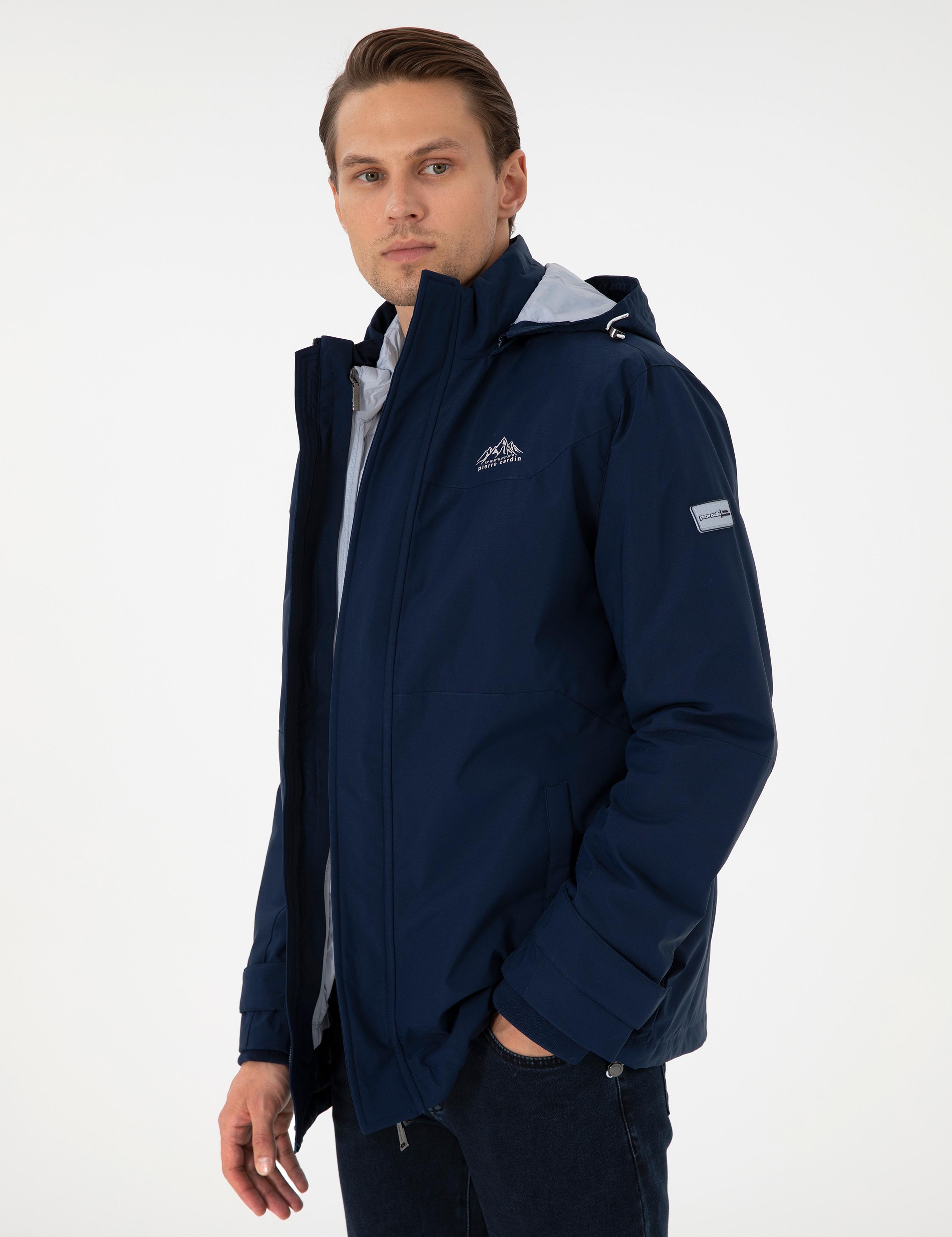 Lacivert Kapüşonlu Şişme Mont