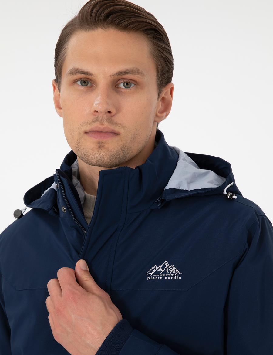 Lacivert Kapüşonlu 3 in 1 Mont