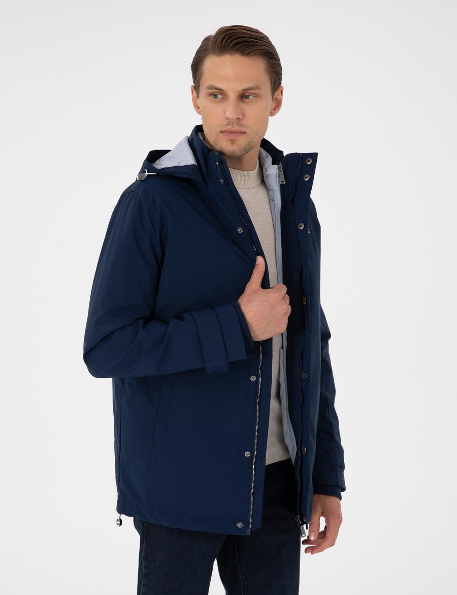 Lacivert Kapüşonlu 3 in 1 Mont