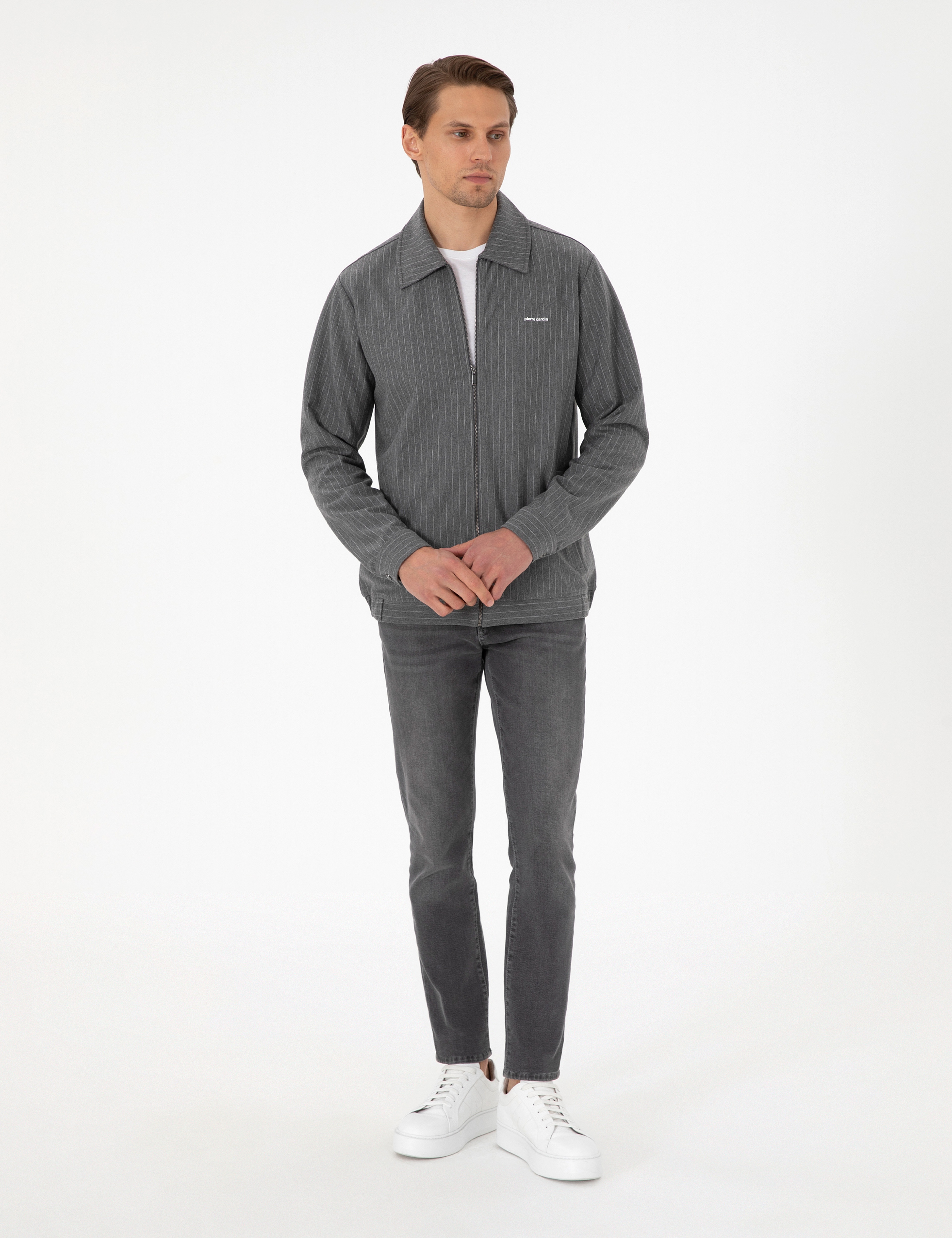 Antrasit Melanj Regular Fit Örme Hırka - Image 4