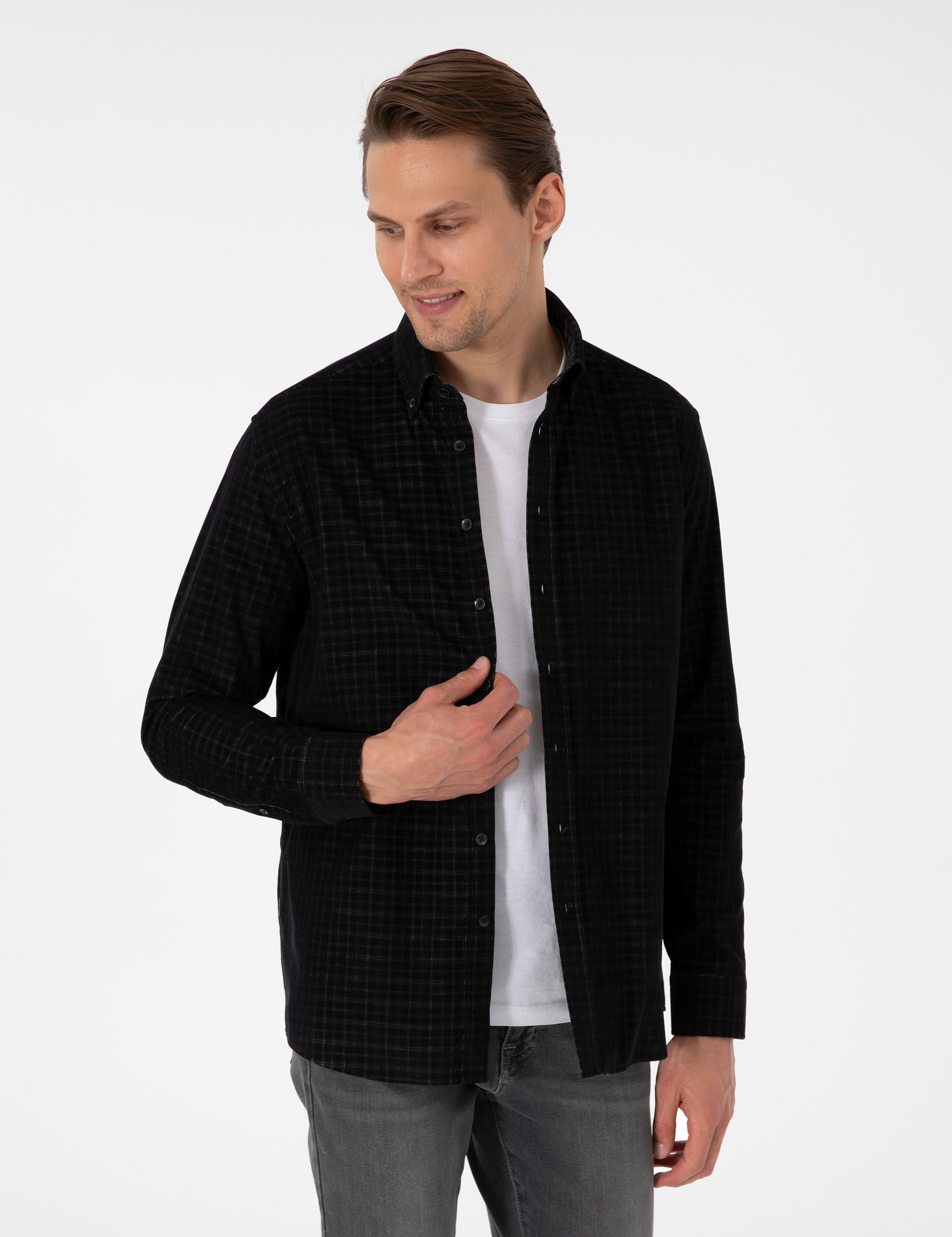 Siyah Regular Fit Uzun Kollu Gömlek - Image 1