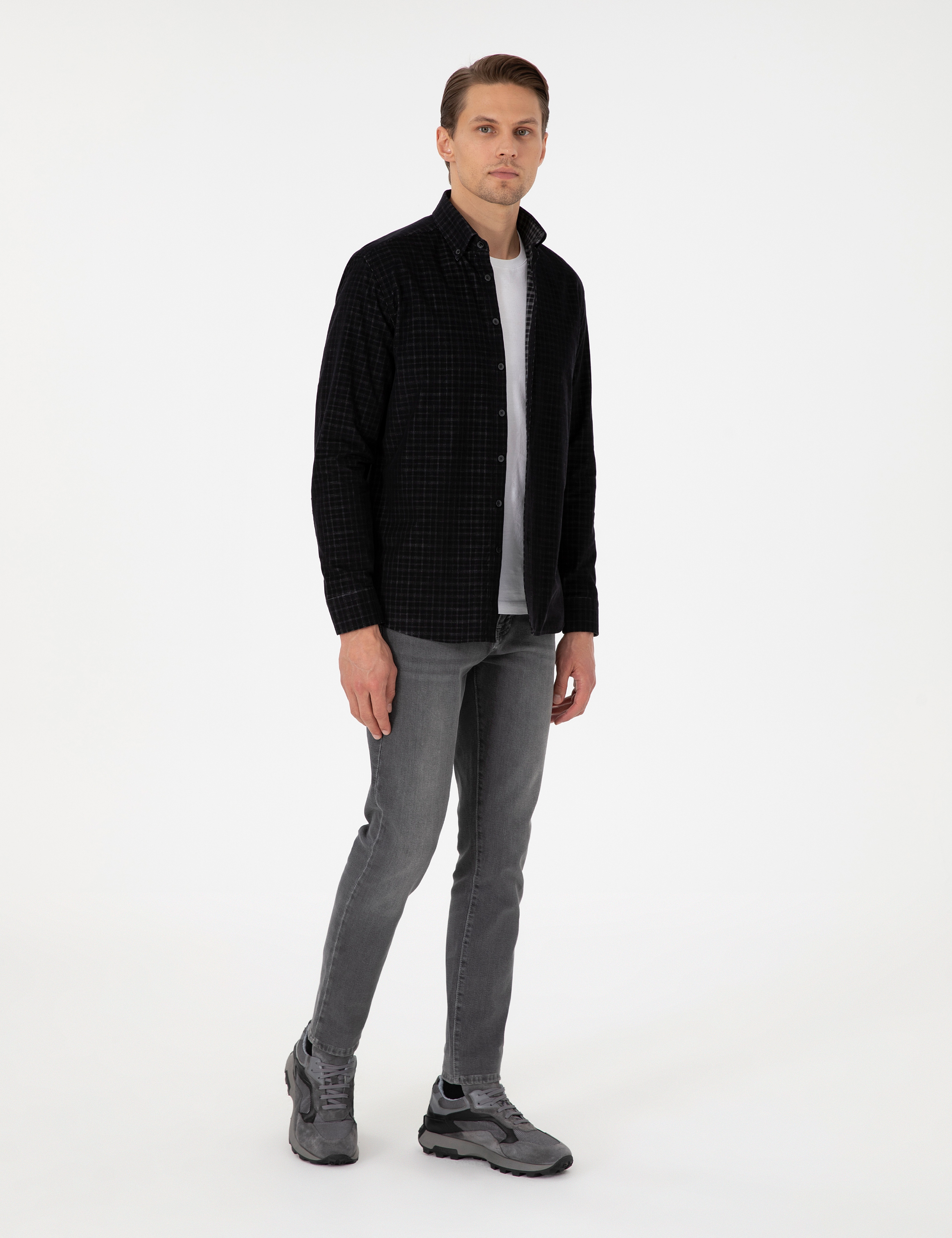 Siyah Regular Fit Uzun Kollu Gömlek - Image 4