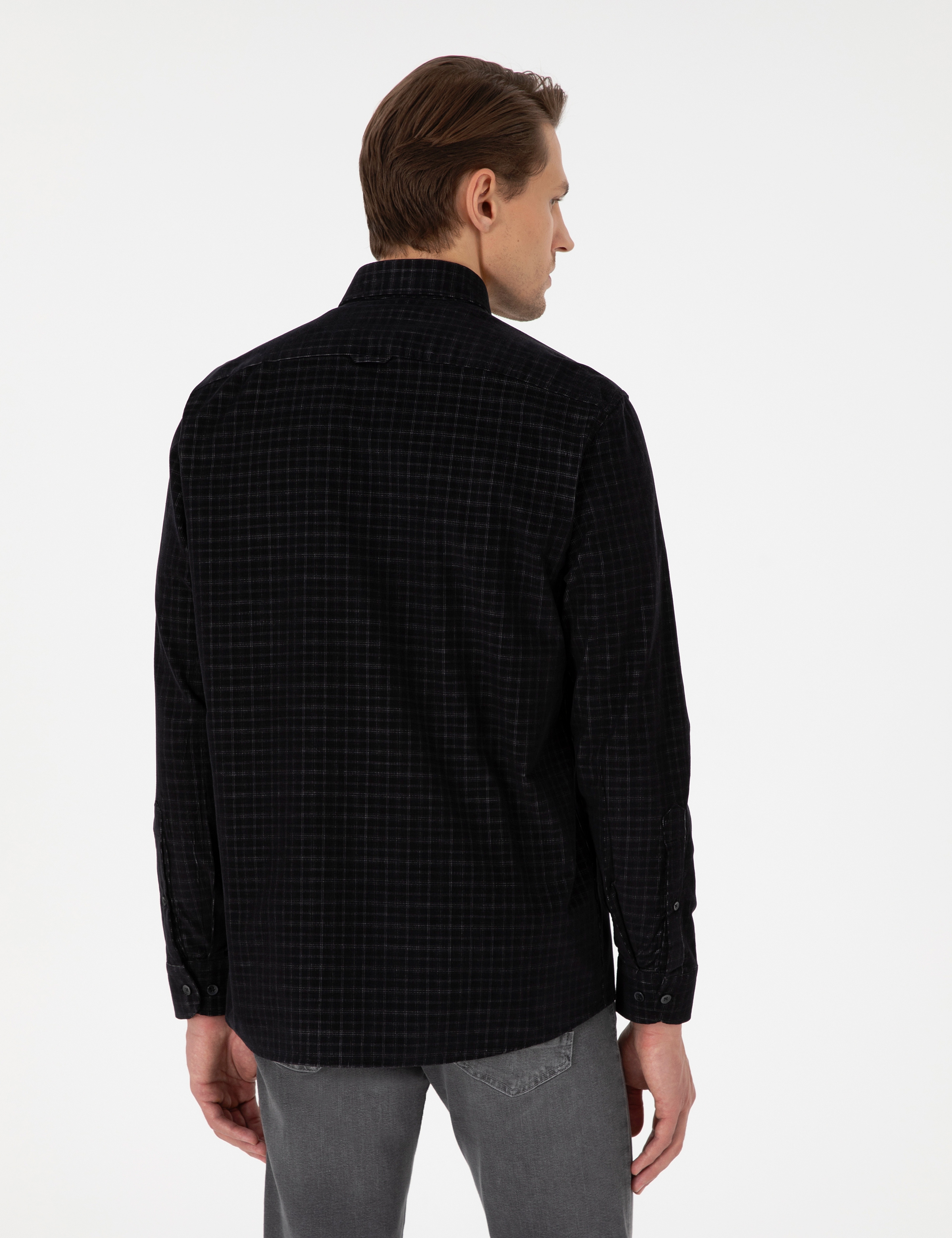 Siyah Regular Fit Uzun Kollu Gömlek - Image 5