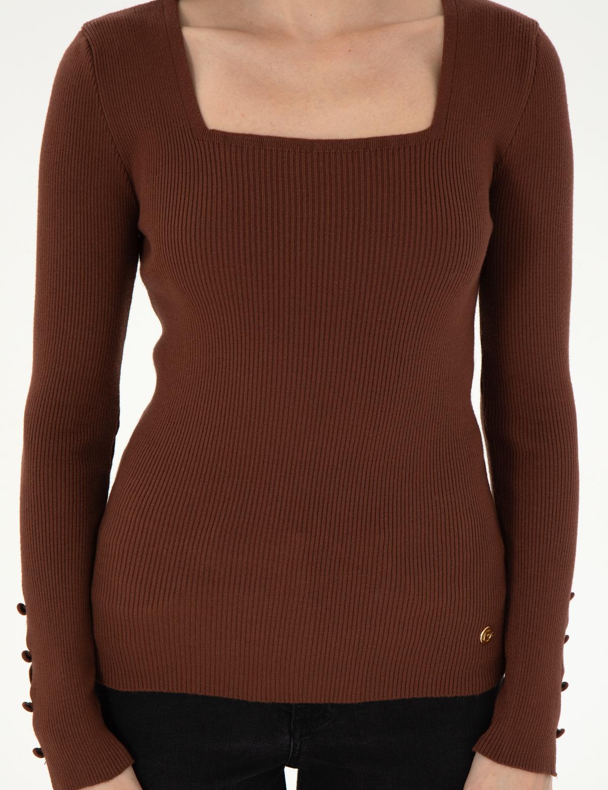 Kahverengi Ex. Slim Fit Kazak - 50297478036