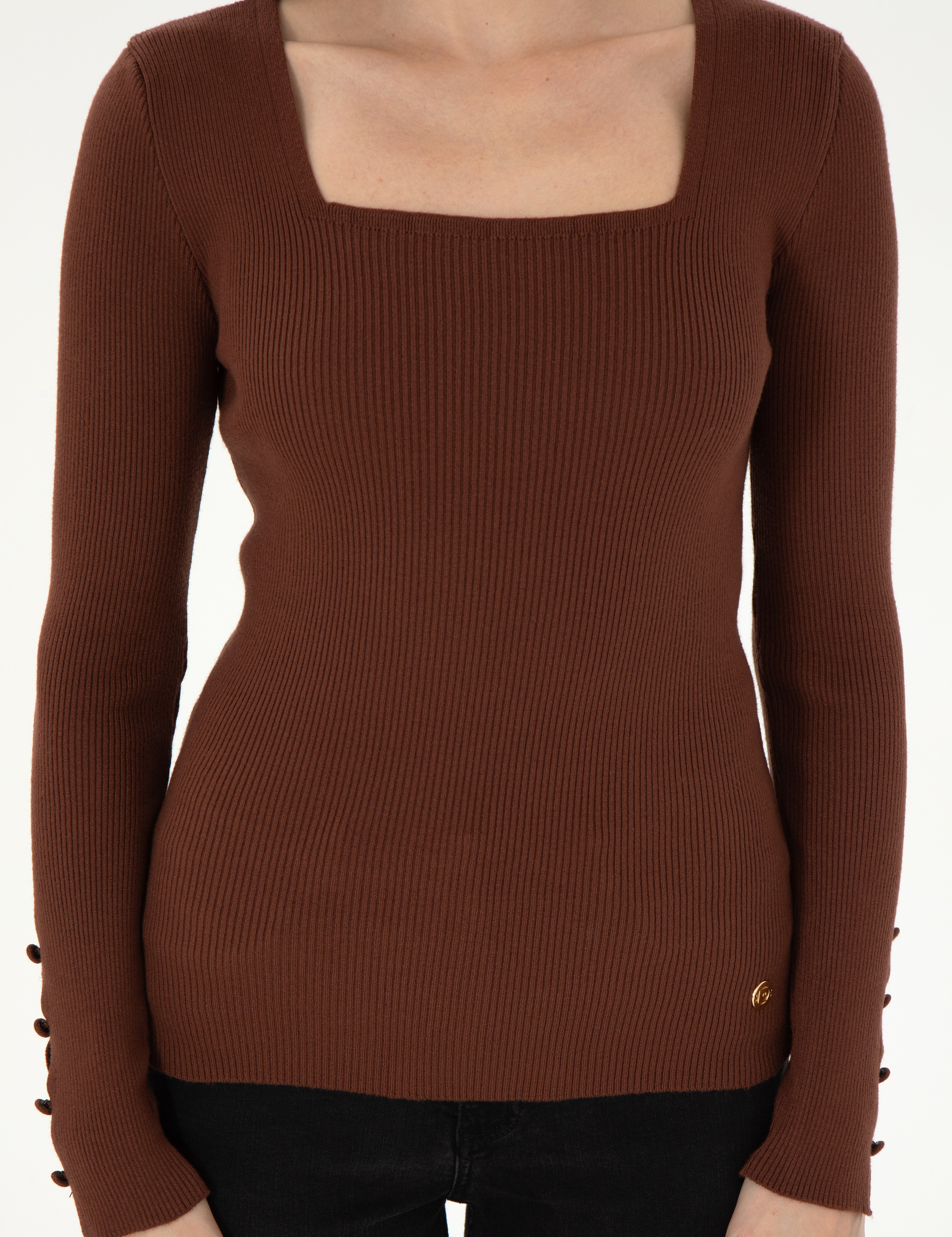 Kahverengi Extra Slim Fit Kazak - Image 6