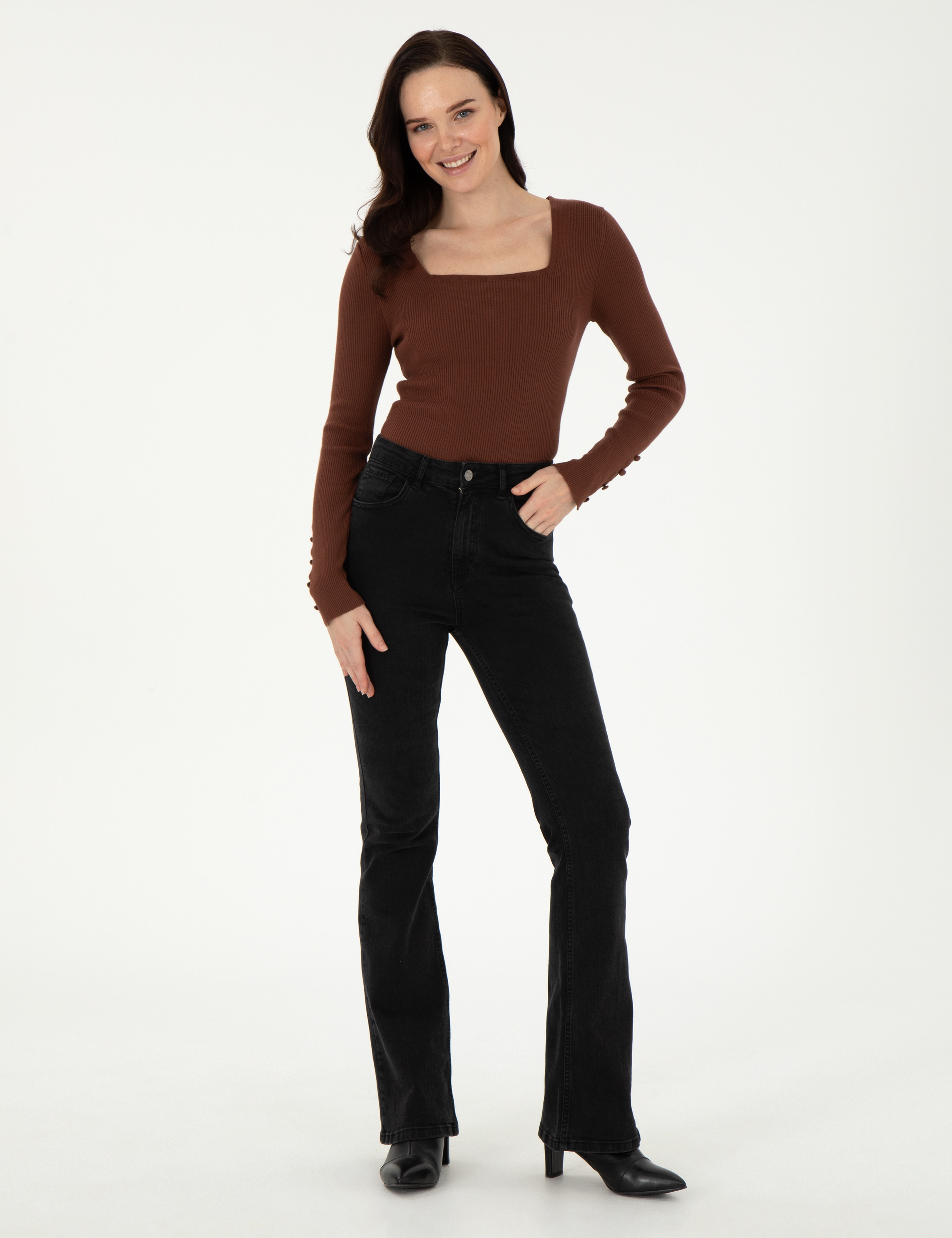 Kahverengi Extra Slim Fit Kazak