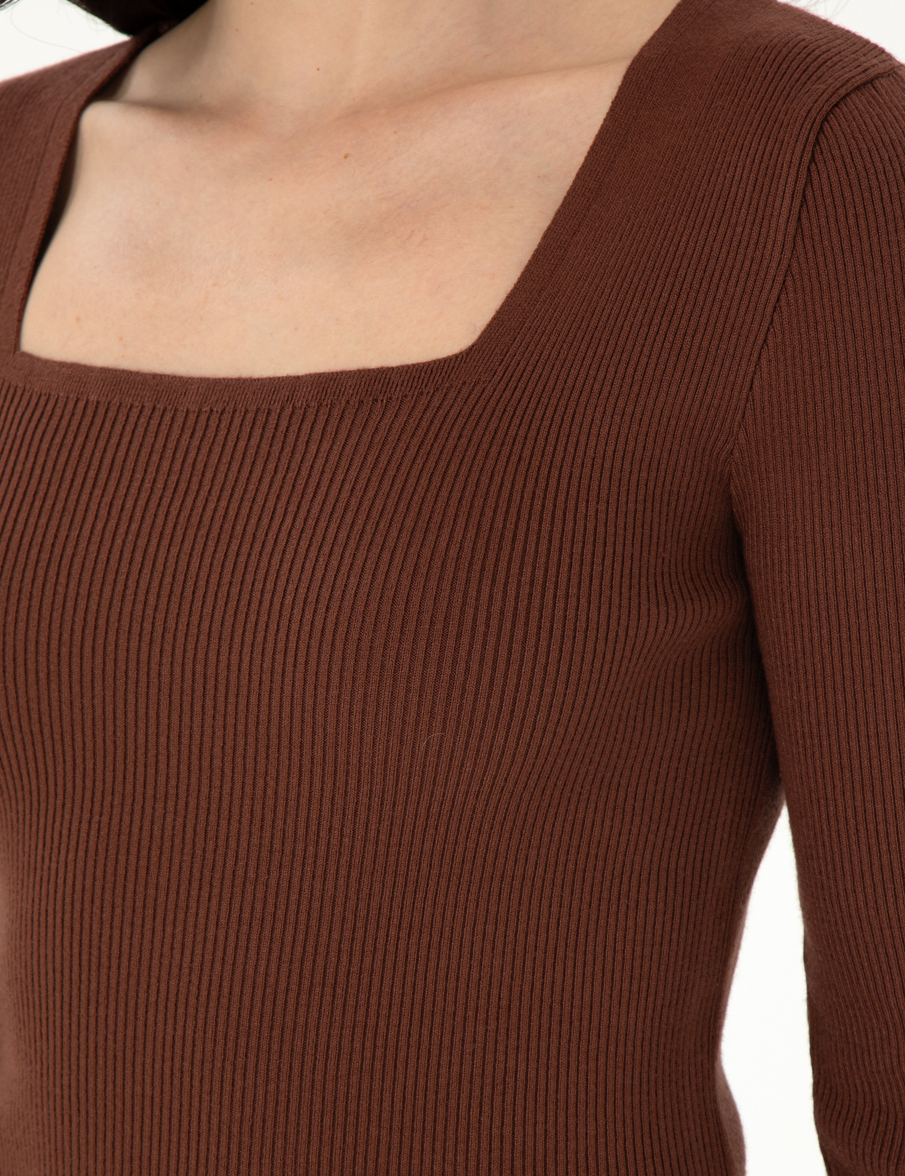 Kahverengi Extra Slim Fit Kazak - Image 7