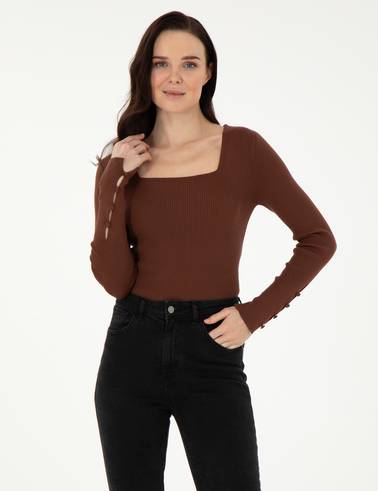 Kahverengi Ex. Slim Fit Kazak
