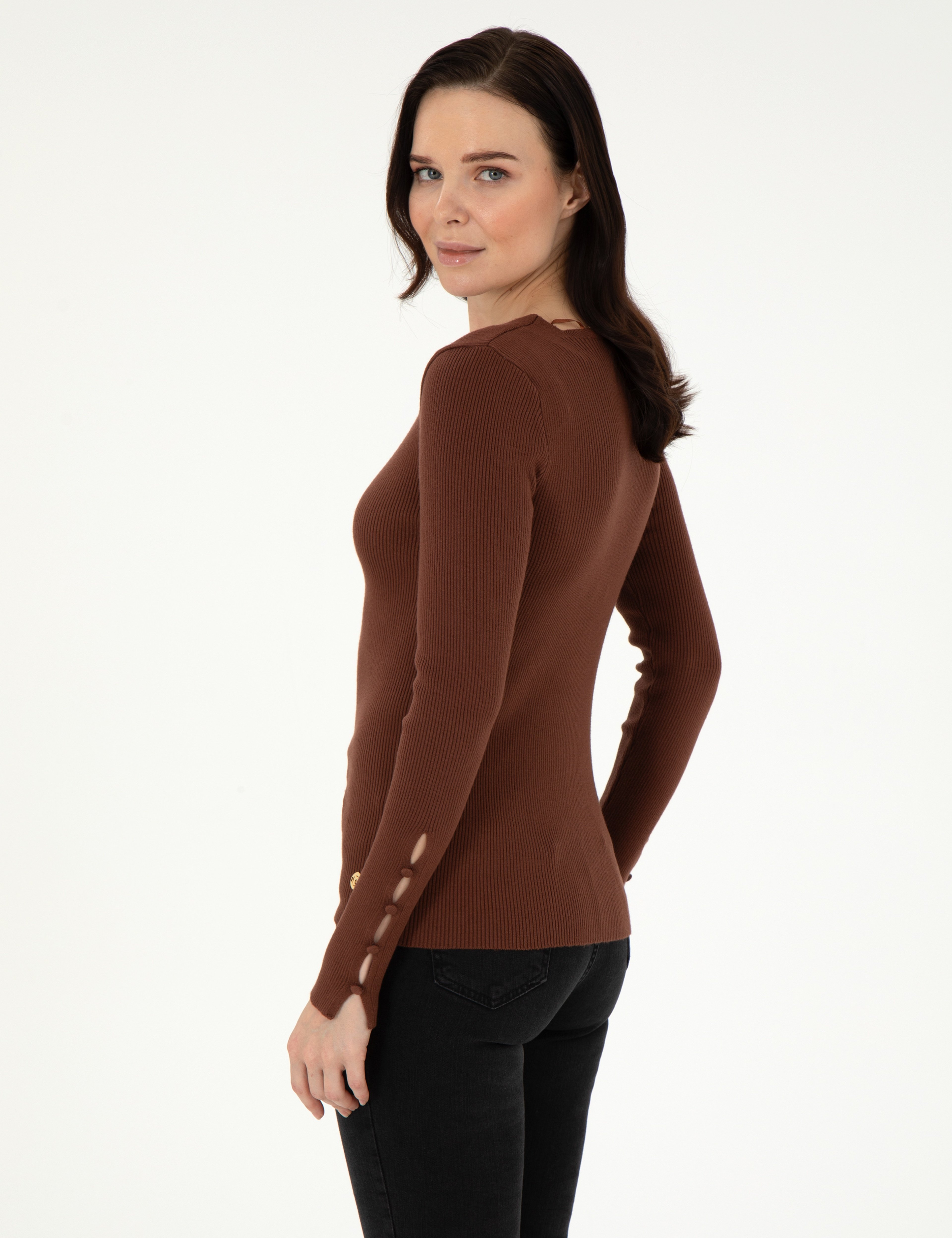 Kahverengi Extra Slim Fit Kazak