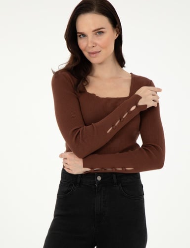 Kahverengi Extra Slim Fit Kazak