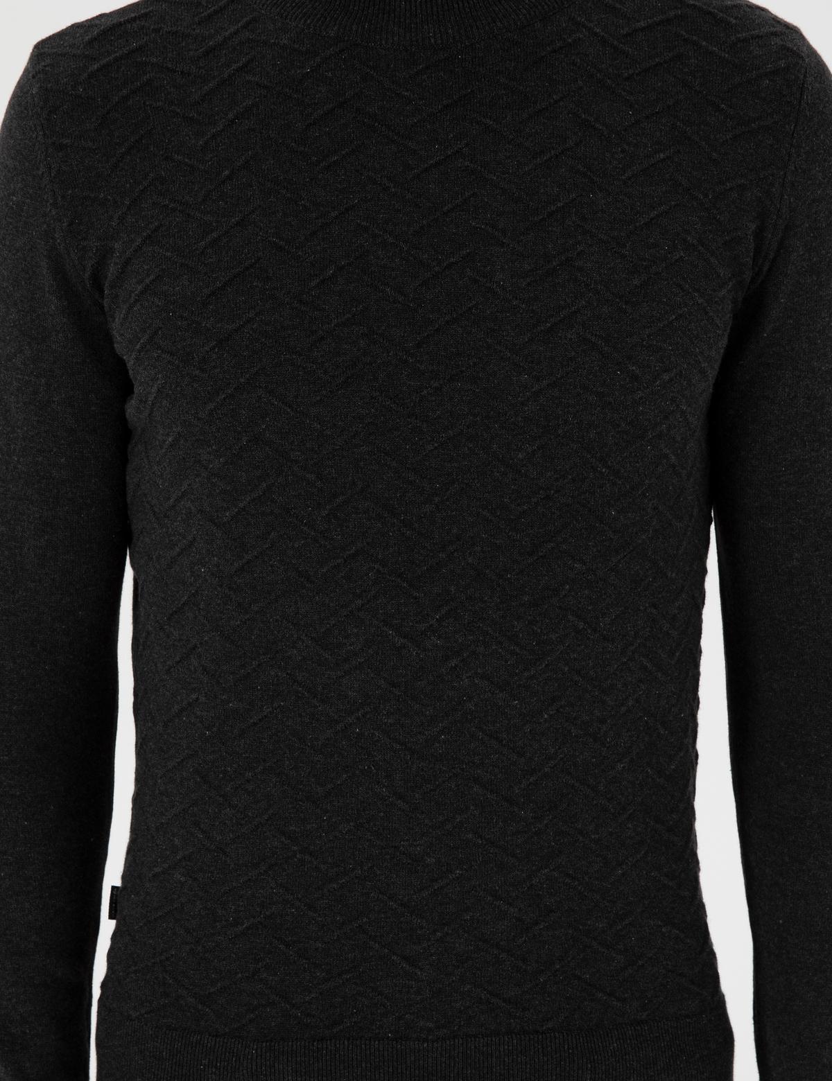 Antrasit Melanj Slim Fit Yarım Balıkçı Yaka Triko Kazak - 50300524017