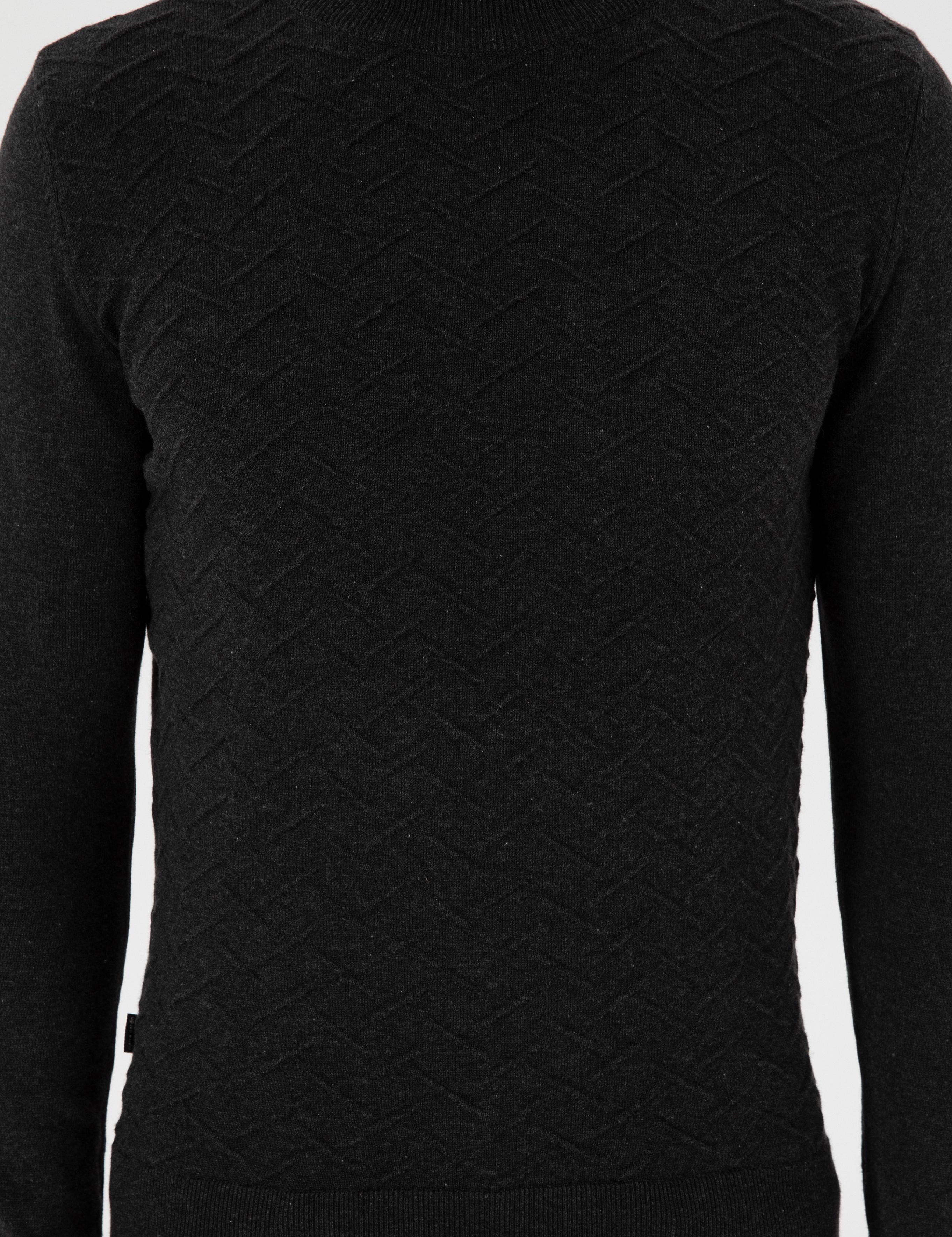 Antrasit Melanj Slim Fit Yarım Balıkçı Yaka Triko Kazak