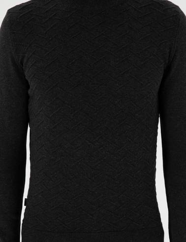 Antrasit Melanj Slim Fit Yarım Balıkçı Yaka Triko Kazak
