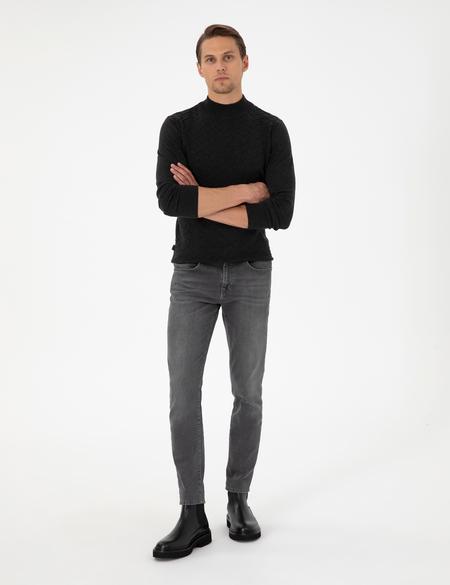 Antrasit Melanj Slim Fit Yarım Balıkçı Yaka Triko Kazak - 50300524017