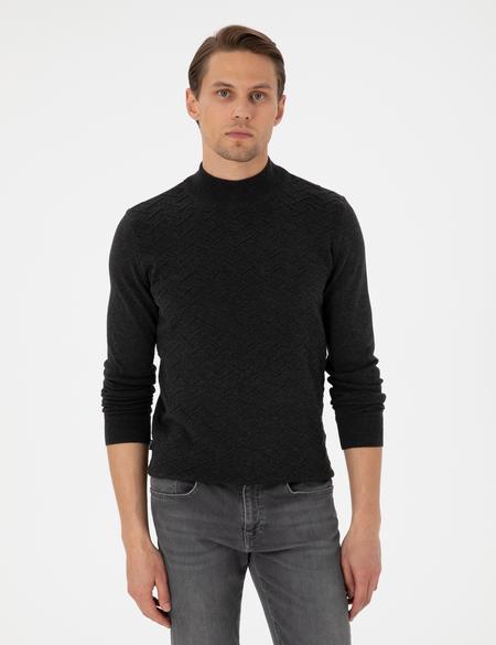 Antrasit Melanj Slim Fit Yarım Balıkçı Yaka Triko Kazak - 50300524017