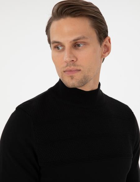 Siyah Slim Fit Yarım Balıkçı Yaka Triko Kazak - 50300625001