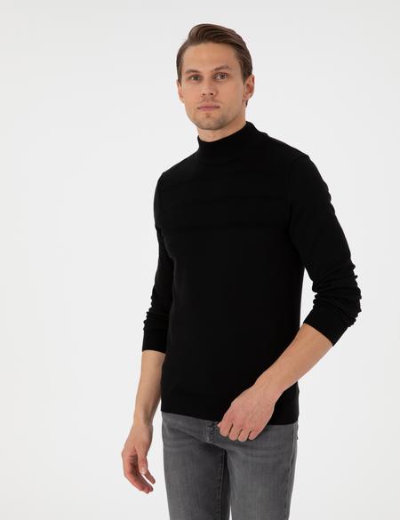 Siyah Slim Fit Yarım Balıkçı Yaka Triko Kazak - 50300625001