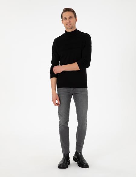 Siyah Slim Fit Yarım Balıkçı Yaka Triko Kazak - 50300625001